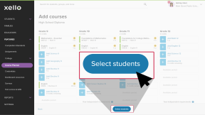 Add courses page. Several of the grade-by-grade subjects have been filled in. The "Select students" button is highlighted with the cursor selecting it